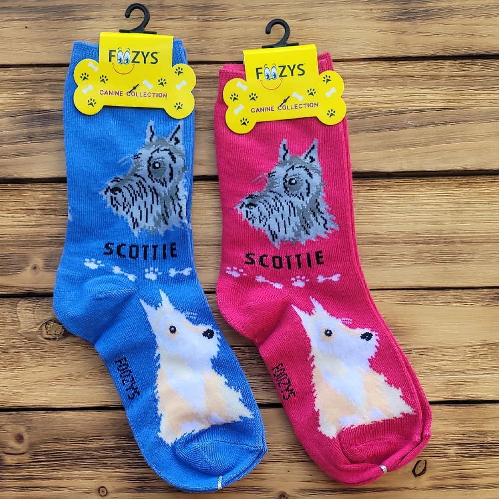 NWT Foozys Scottie Dog Socks - Blue and Magenta 2 Pair Set - Unisex